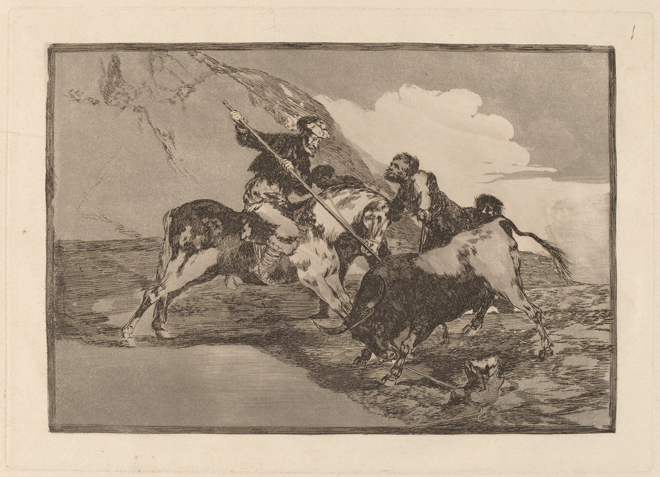 Goya Modo con que los antiguos Espanoles cazaban los toros a caballo en el campo 660